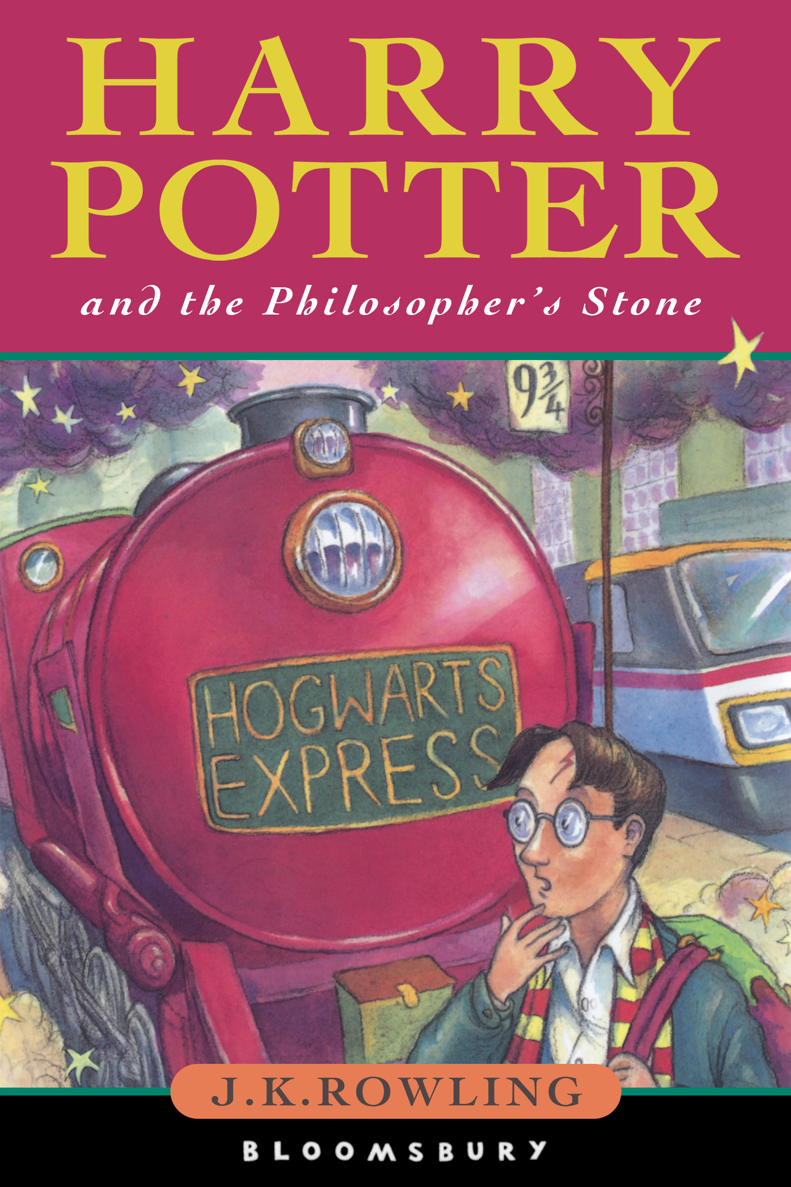 a picture of Harry Potter an the philosophers stone by J.K Rowling